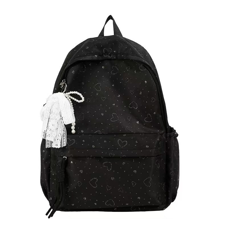 Heart-Embellished Casual Backpack Bowlift