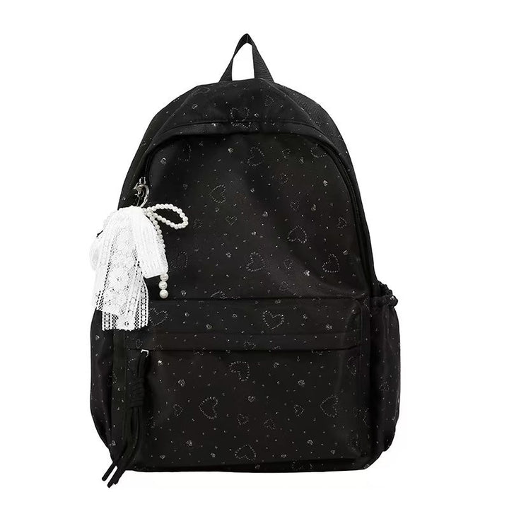 Backpack with Playful Heart Design and Practical Compartments Bowlift