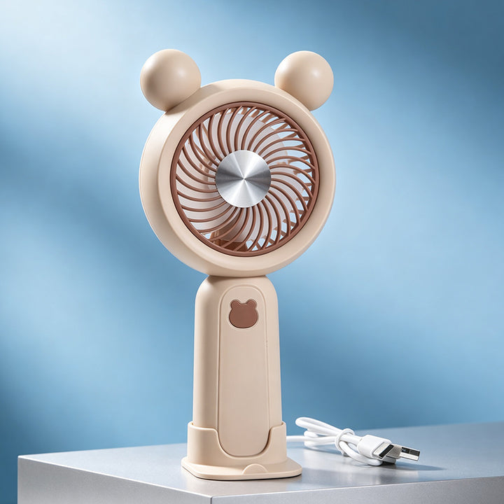 Women's Portable Hand Fan with Cute Animal Design and LED Lighting Bowlift