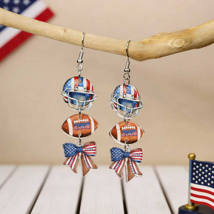 Women's nan patriotic bow dangle acrylic earrings with gold plated hooks and lightweight charm Bowlift