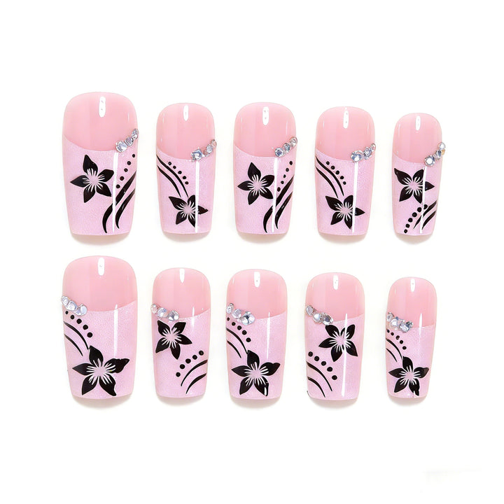 Decorative Floral Long Acrylic Nail Tips Bowlift