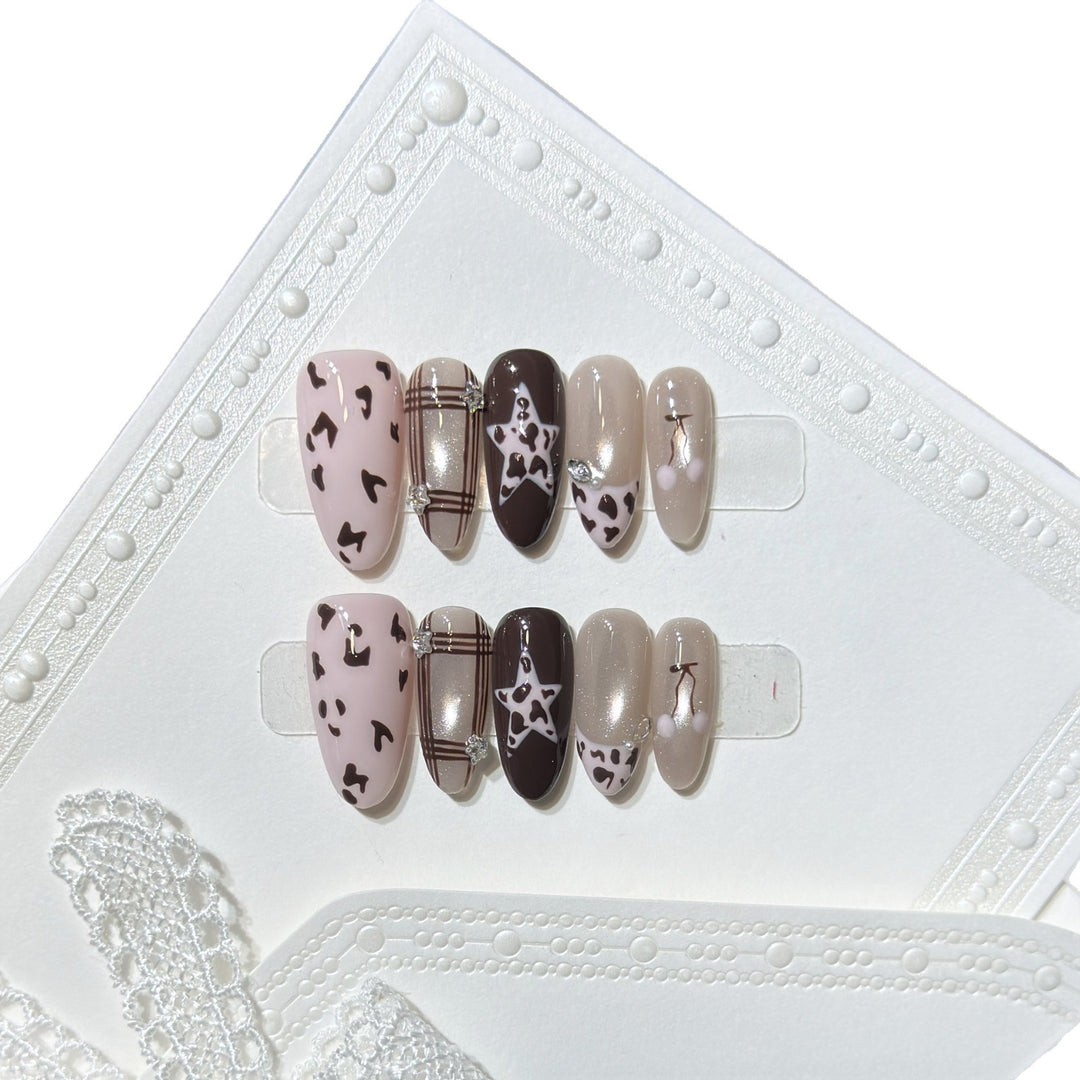 Artistic Press-On Nail Art Set with Unique Pattern Designs Bowlift