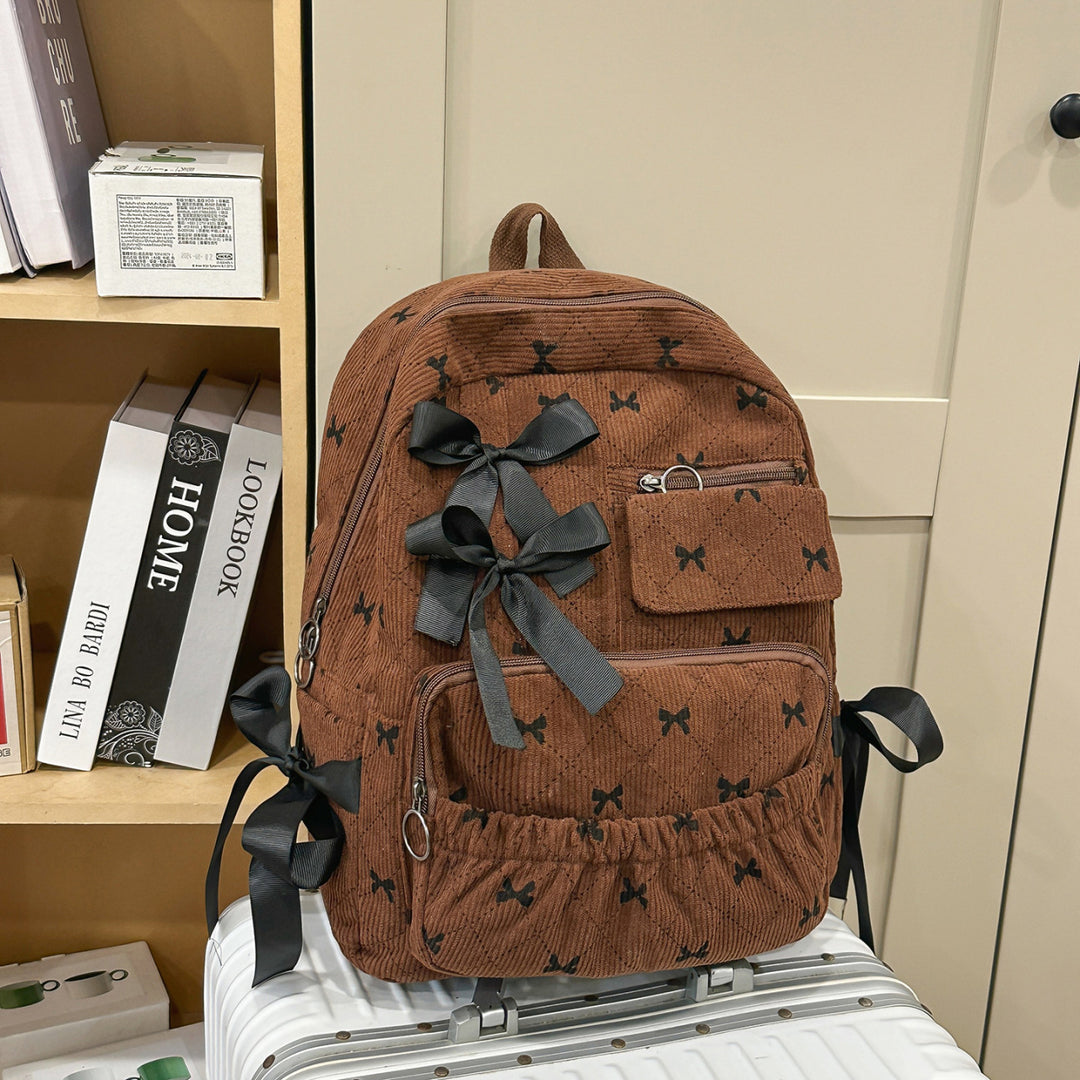 Corduroy Backpack with Bow Accents