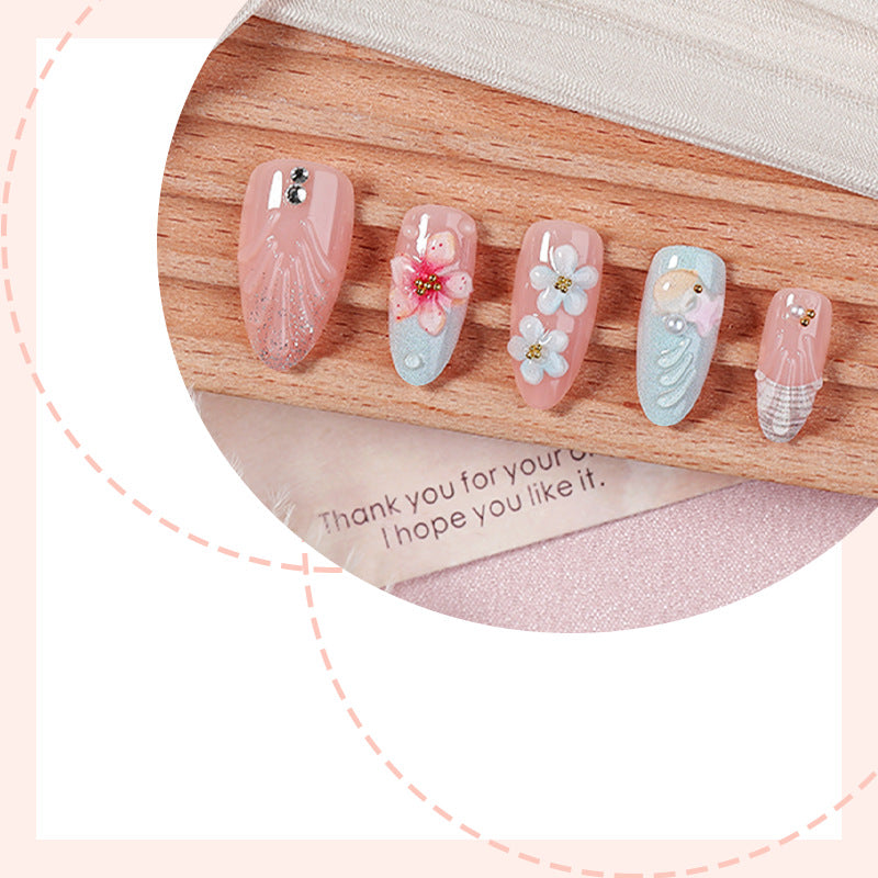 Artistic Ocean-Themed Press-On Nail Set Bowlift