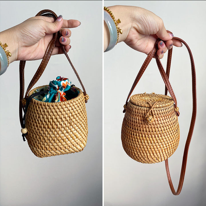 Handwoven basket with leather handle Bowlift