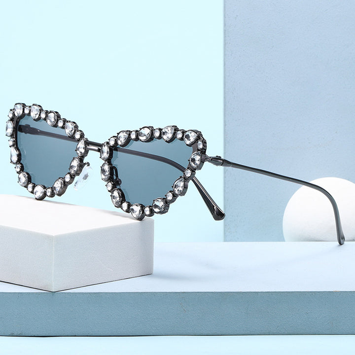 Women's Heart-Shaped Designer Sunglasses with Glamorous Crystal Frame Bowlift