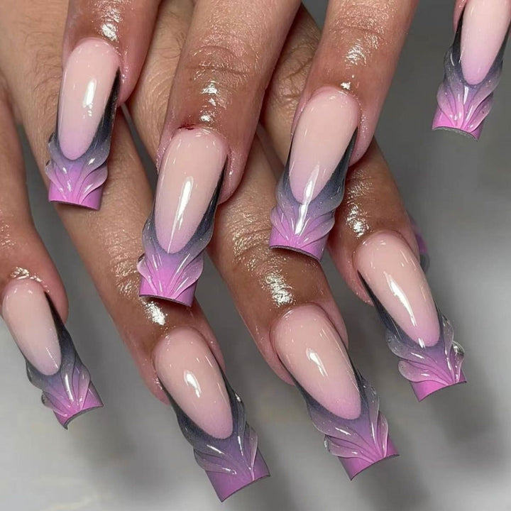 Artificial nail set with elegant 3D leaf design Bowlift