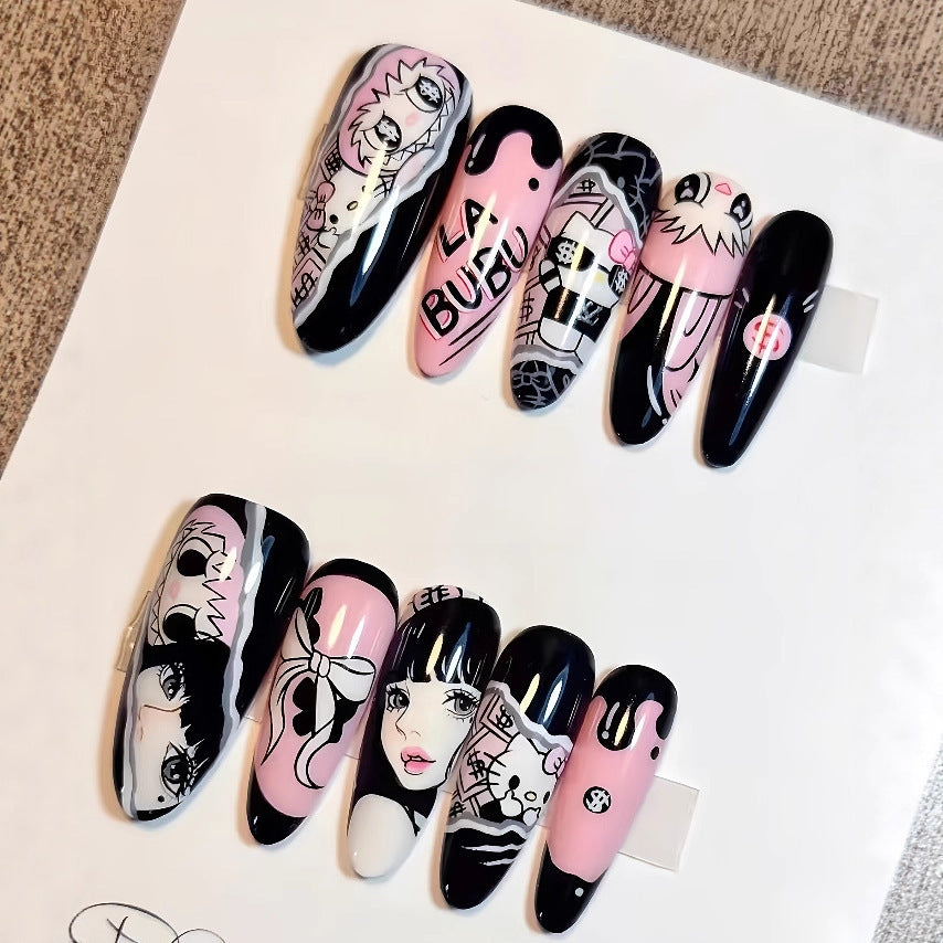Elegant Nail Art with Black-White Contrast Bowlift