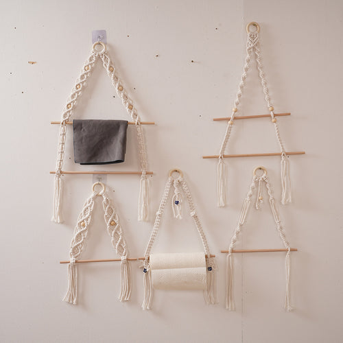 Macrame Hanging Plant Holder with Wooden Rod Bowlift