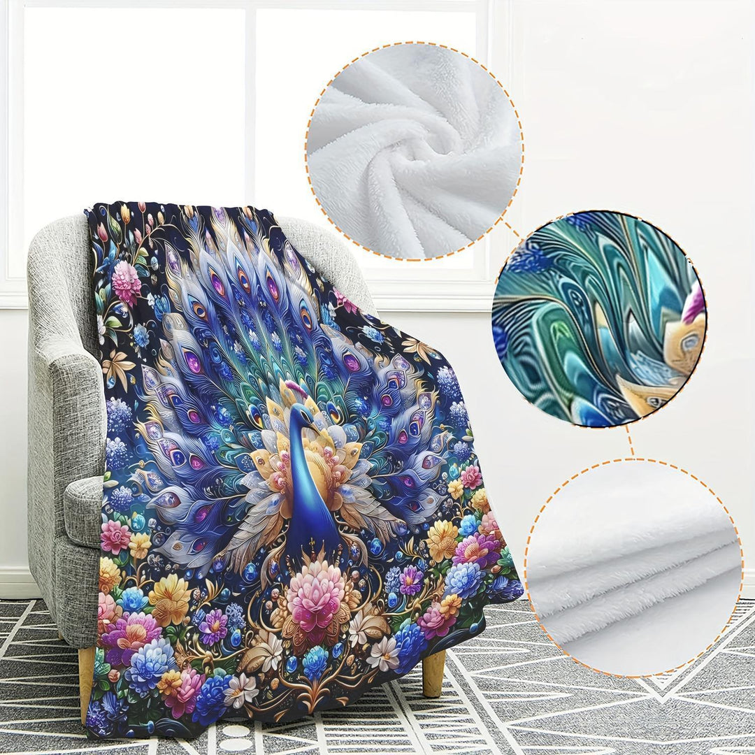 Artistic Peacock Print Fleece Throw Blanket
