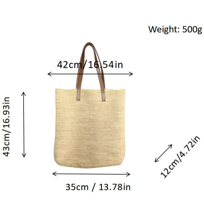 Handbag Made of Sustainably Woven Natural Material with Elegant Leather Handles Bowlift