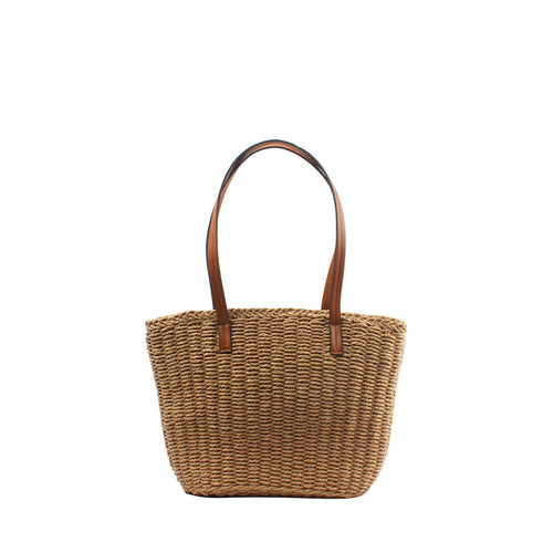 Natural straw bag with elegant leather handles Bowlift