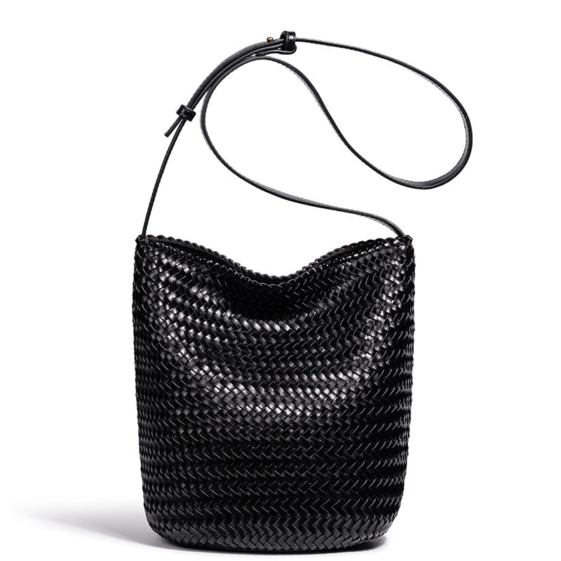 Handwoven Leather Bucket Bag Bowlift