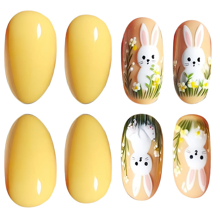 Artistic Bunny-Themed Press-On Nail Art Set Bowlift