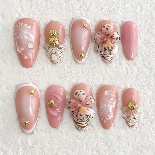 Elegant Floral Embellished Press-On Nail Set Bowlift