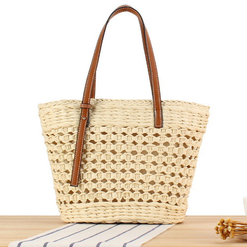 Braided Natural Material Handbag with Comfortable Carry Handle Bowlift