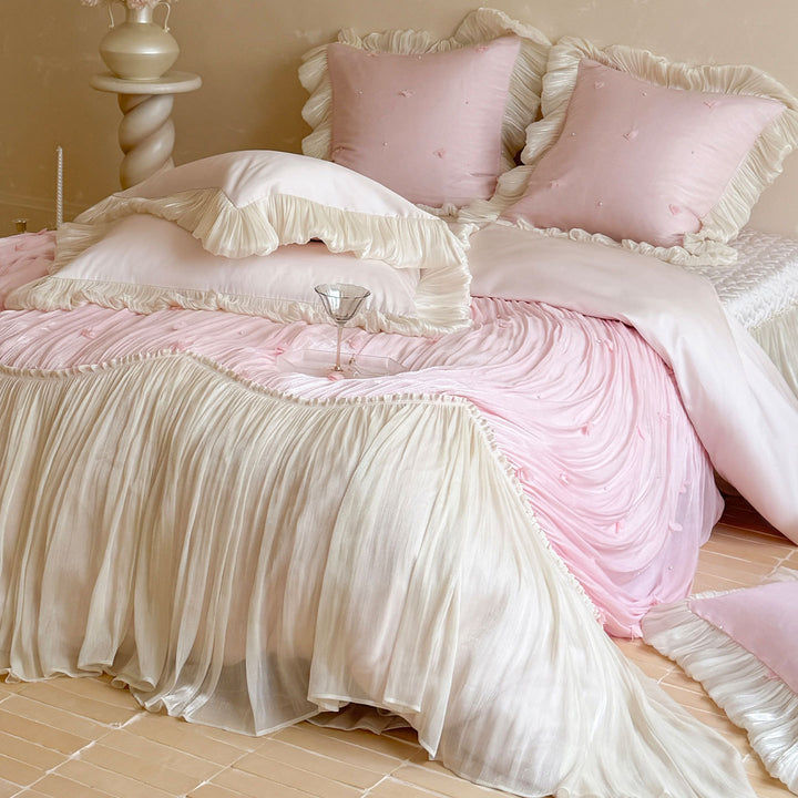 Pleated Ruffled Chiffon Duvet Cover Set