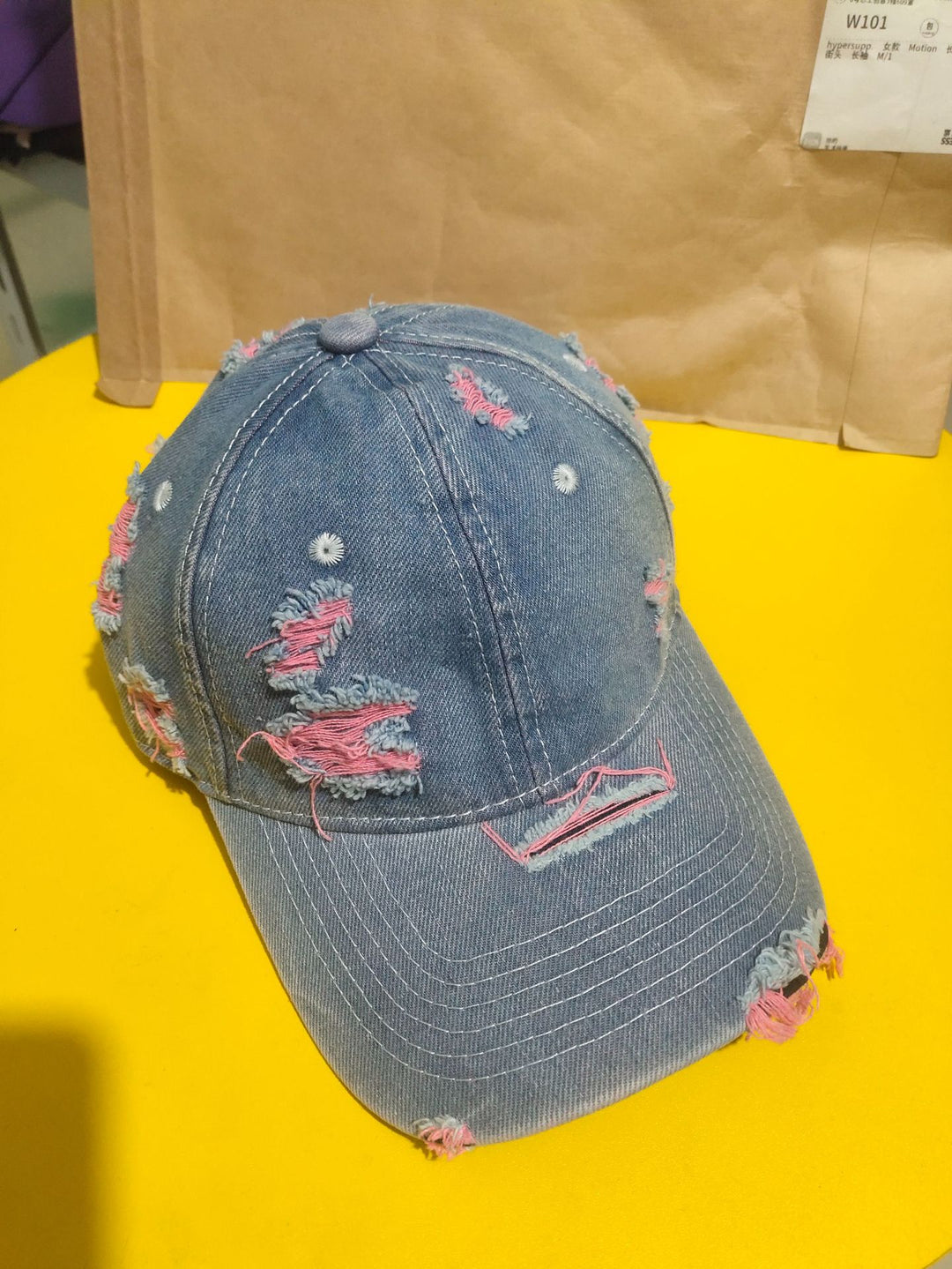 Women's Distressed Denim Baseball Cap Bowlift