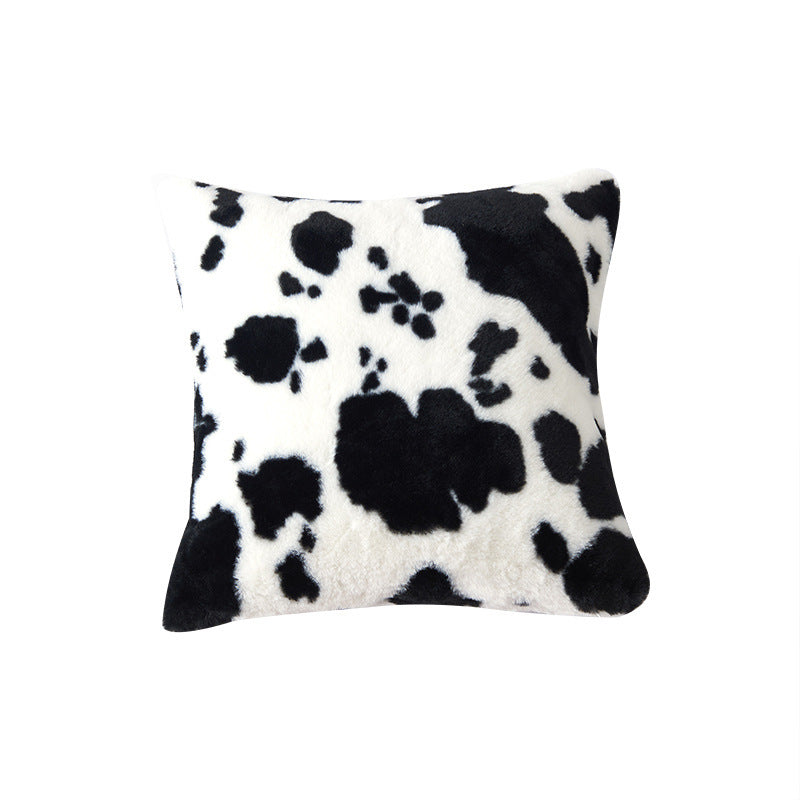 Square faux fur cushion cover with cow print pattern and extra soft plush surface Bowlift