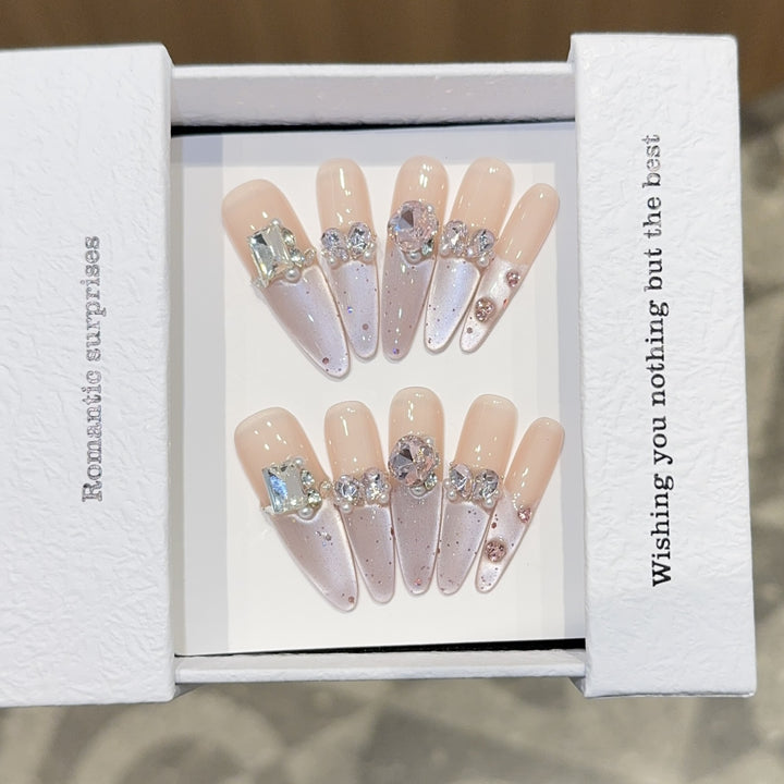 Romantic artificial nails with glitter decoration Bowlift
