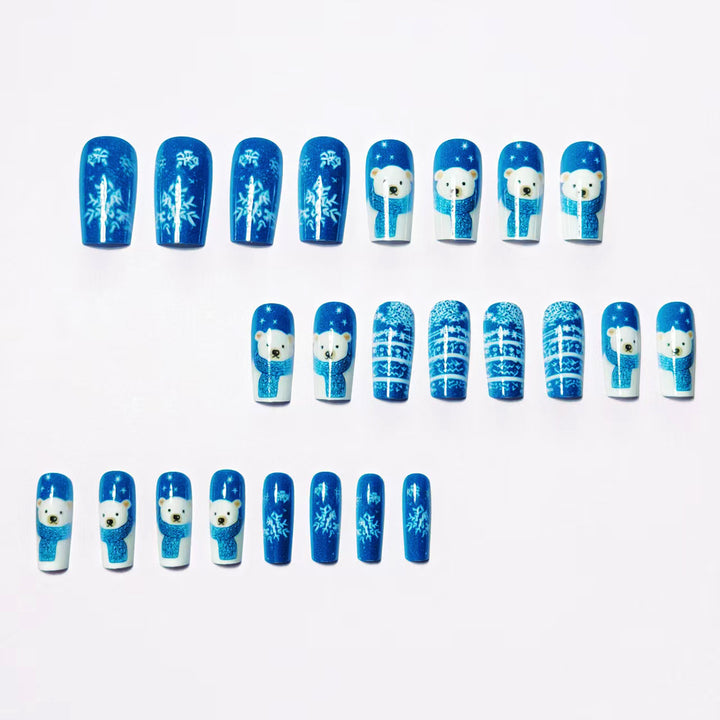 Winter art nails with bear and snowflake design Bowlift