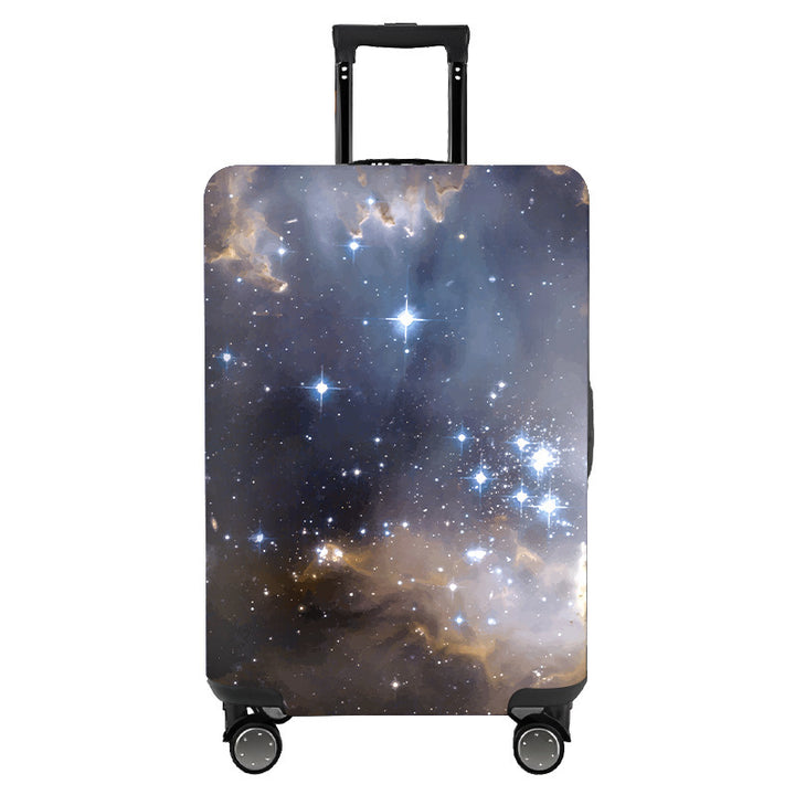 Unisex nan elastic motif suitcase cover made of stretchable polyester with handle and wheel openings Bowlift