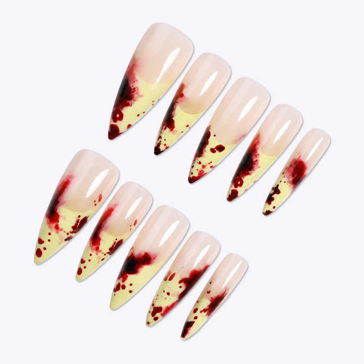 Artistic Stiletto Press-On Nail Set with Dripping Design Bowlift