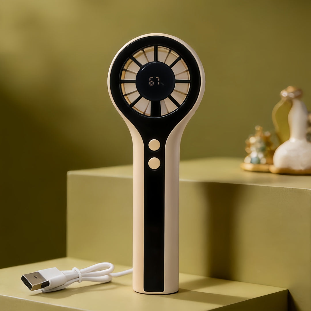 Ladies Portable Hand Fan with Digital Temperature Display and Powerful Battery Bowlift
