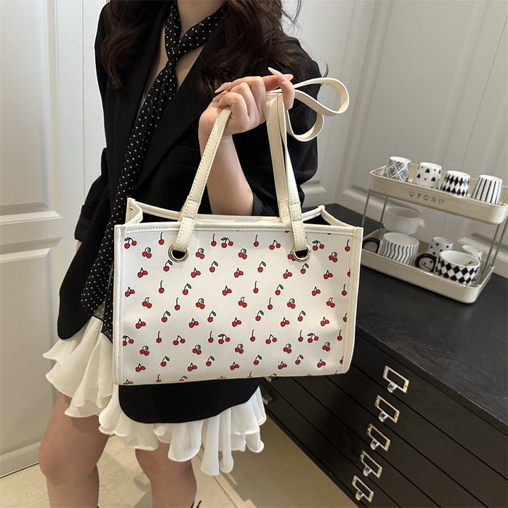 Playful Cherry Print Tote Bag Bowlift