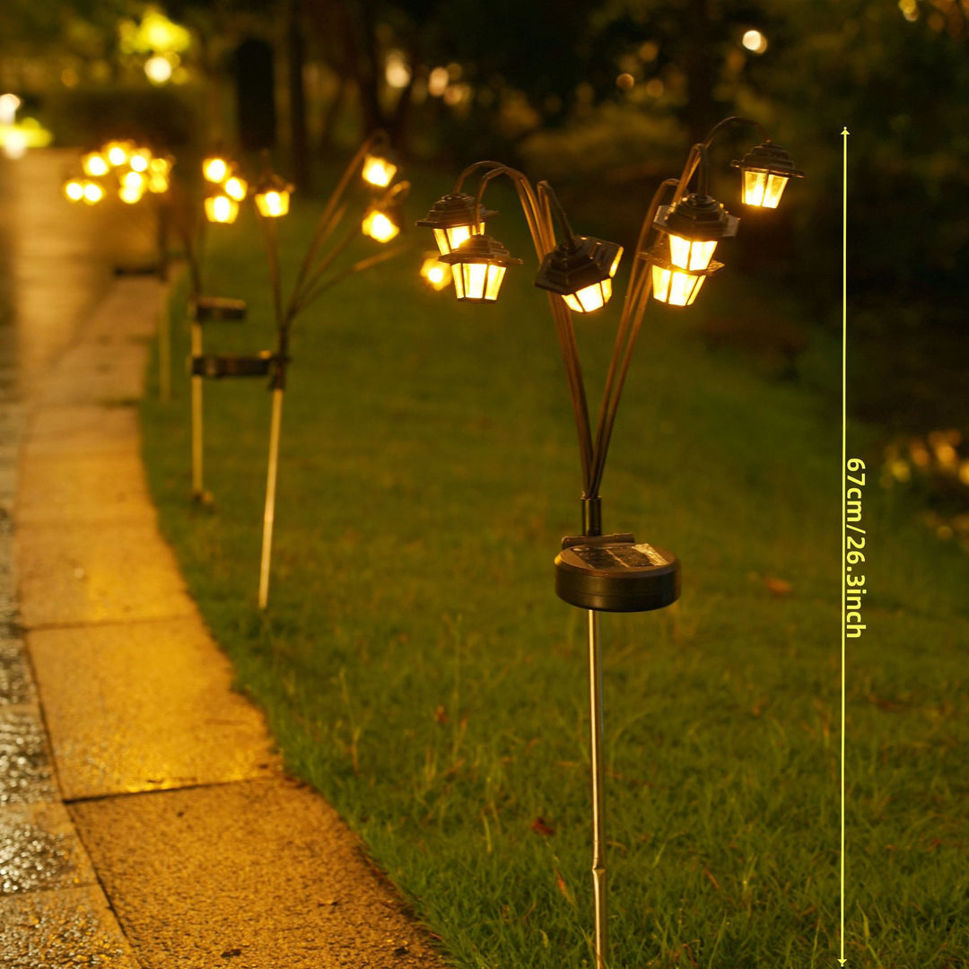 Outdoor Solar Lantern Pathway Stake Lights with Multi-Head Vintage Lamp Design Bowlift