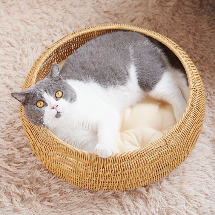 Cat bed with round rattan decoration Bowlift