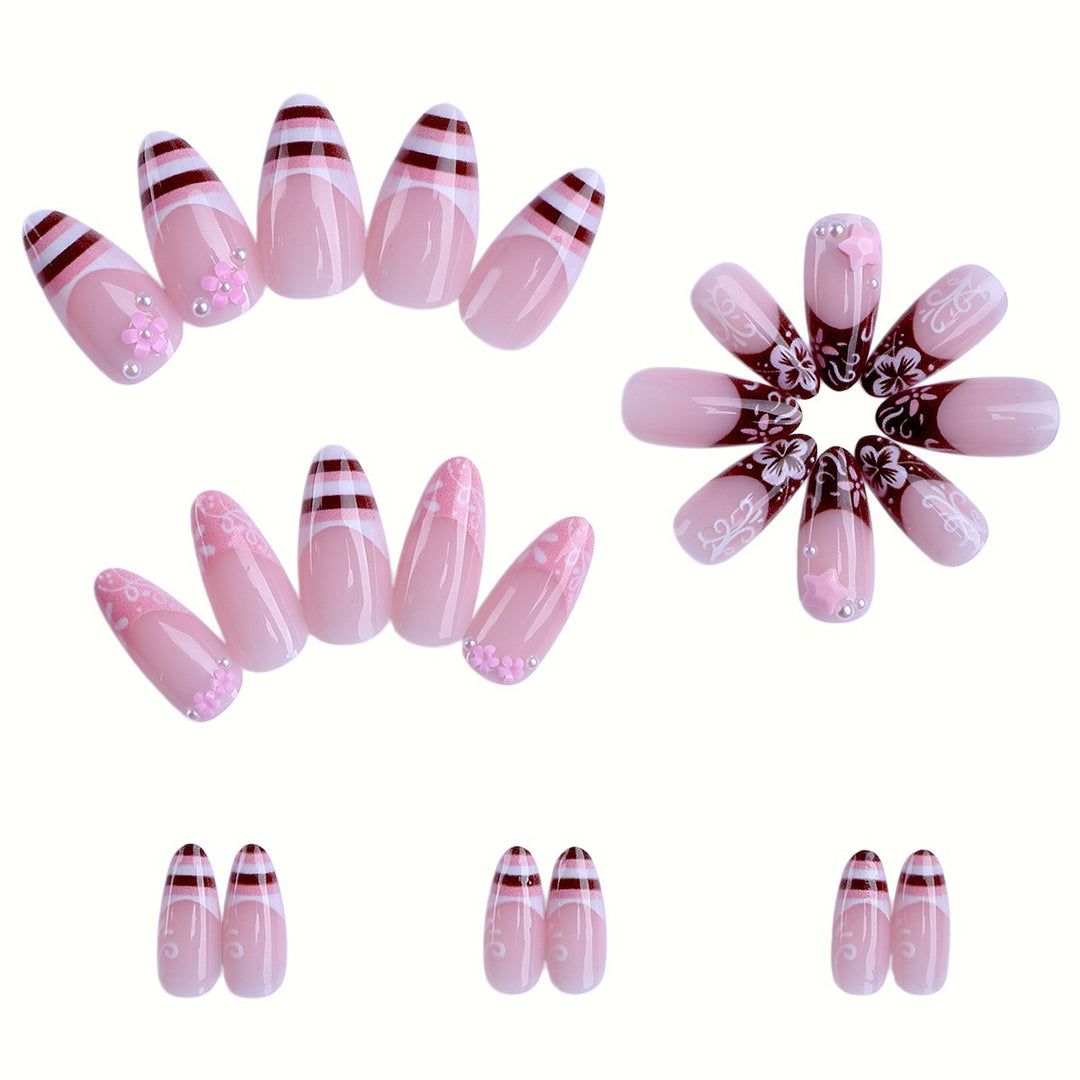 Artistic Floral Press-On Nail Enhancements Bowlift