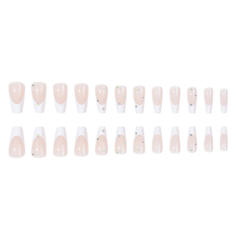 Elegant Iconic French Tip Press-On Nails with Rhinestone Accents Bowlift