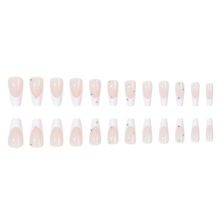 Elegant Iconic French Tip Press-On Nails with Rhinestone Accents Bowlift