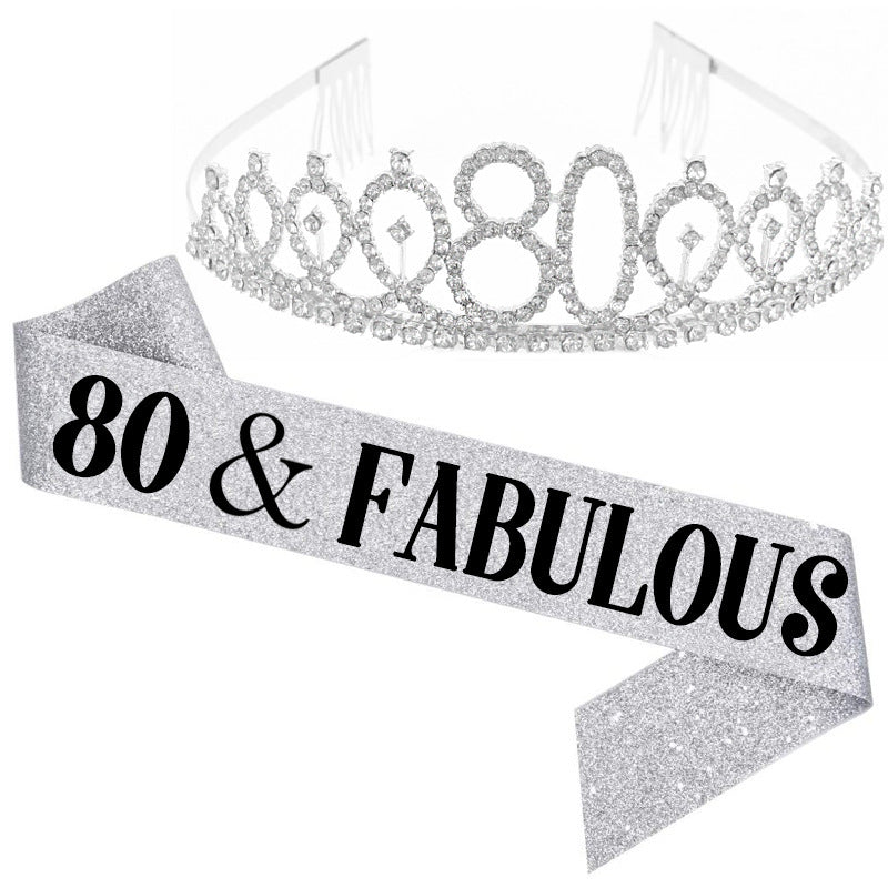 Girl Glittering Birthday Crown and Sash Set Bowlift