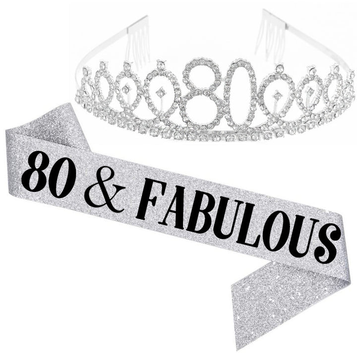 Girl Glittering Birthday Crown and Sash Set Bowlift
