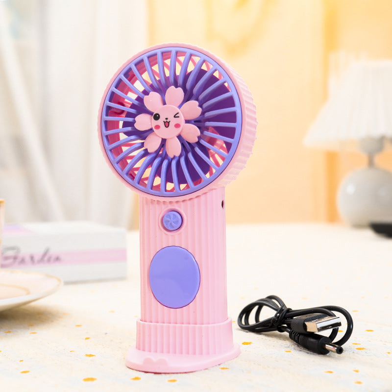 Ladies Compact Hand Fan with Flower Motif Bowlift