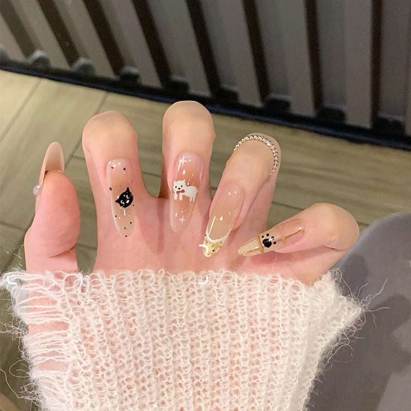 Stylish Press-On Nail Set with Artistic Leopard Design Bowlift