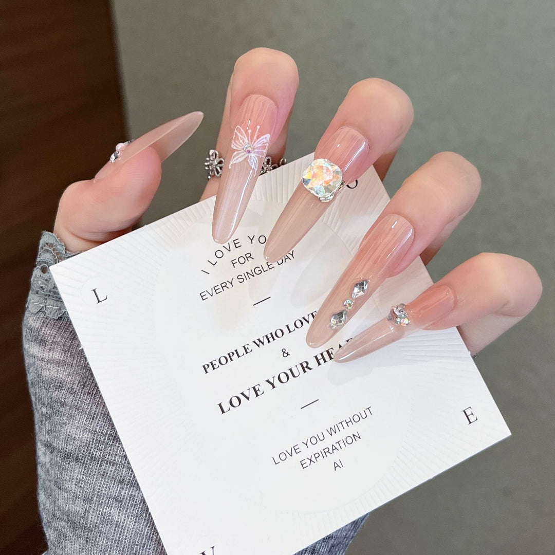 Decorative Press-On Nails with Gem Accents Bowlift