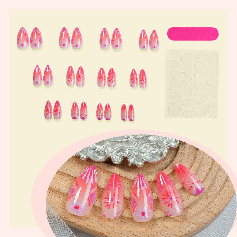 Artistic Press-On Nail Set with Floral and Geometric Patterns Bowlift