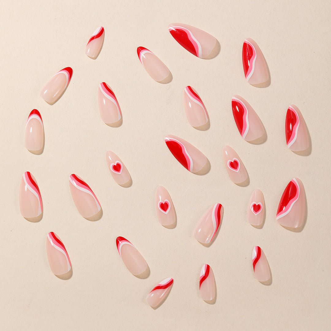 Artistic Heart-Themed Acrylic Nail Extensions Bowlift
