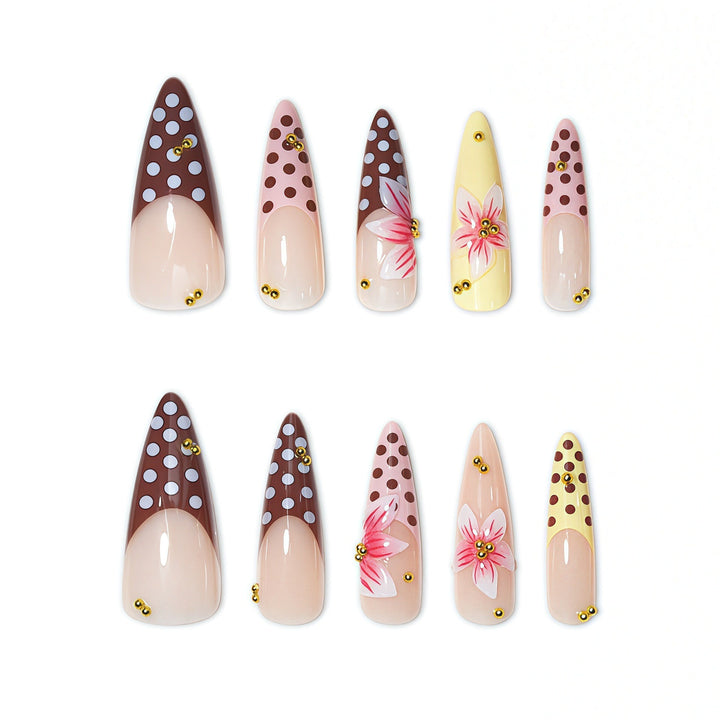 Elegant Floral Stiletto Nail Enhancements Bowlift