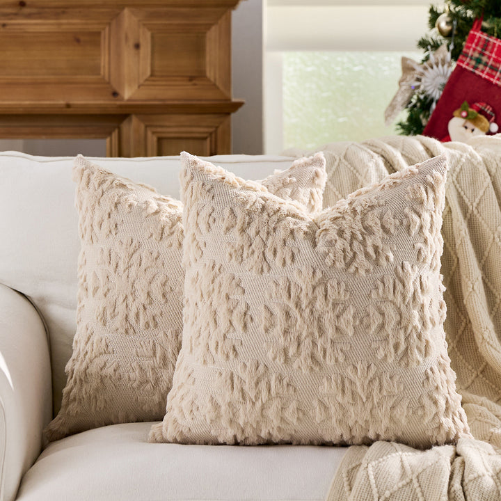 Festive Tufted Tree-Pattern Square Throw Pillow Covers with Plush Texture and Hidden Zipper