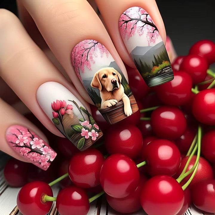 Artificial nails with floral and animal motifs Bowlift