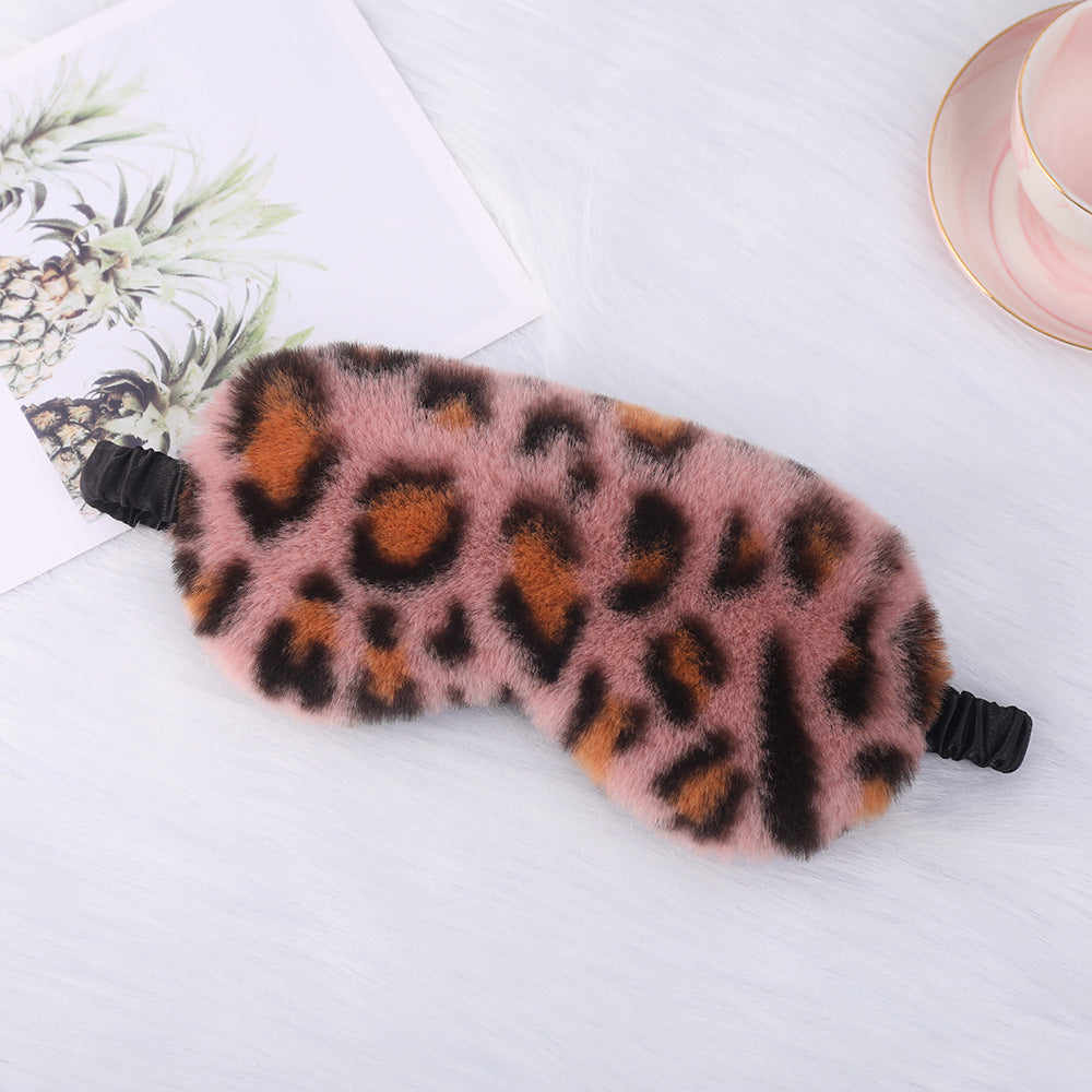 Women's luxury faux fur sleep mask with leopard print, extra soft padding and elastic comfort band Bowlift