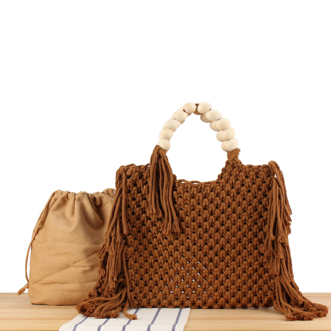 Creative crochet handbag with decorative fringes Bowlift