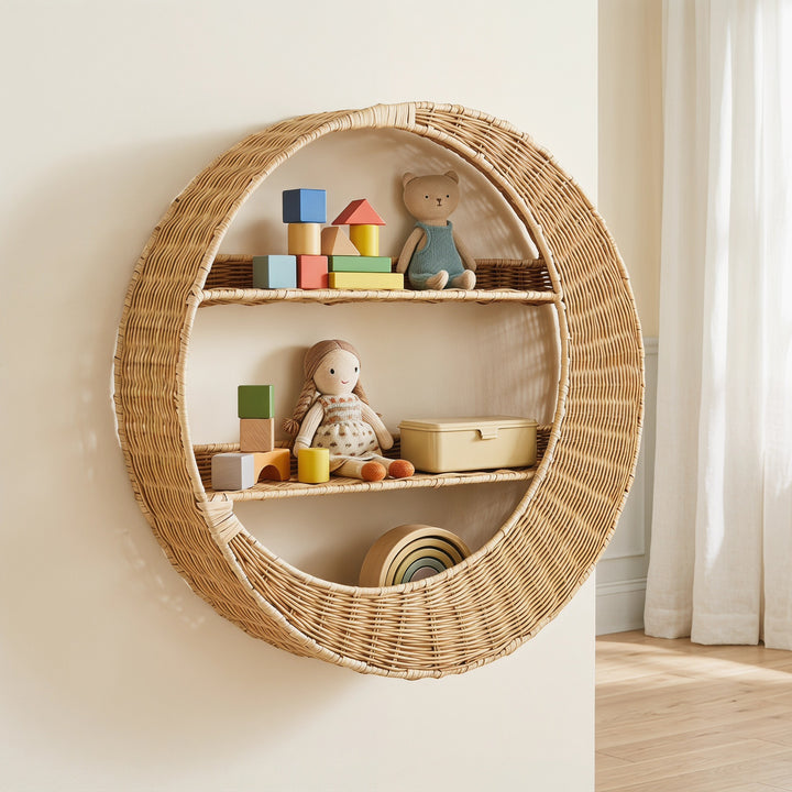Wall shelf made of handcrafted willow material Bowlift