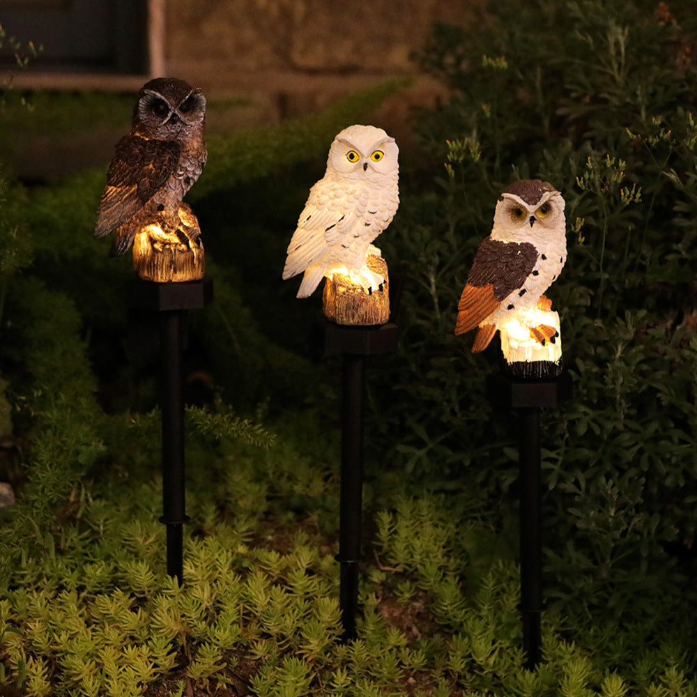 Realistic Owl Solar Garden Stake Light With LED Resin Sculpture Bowlift