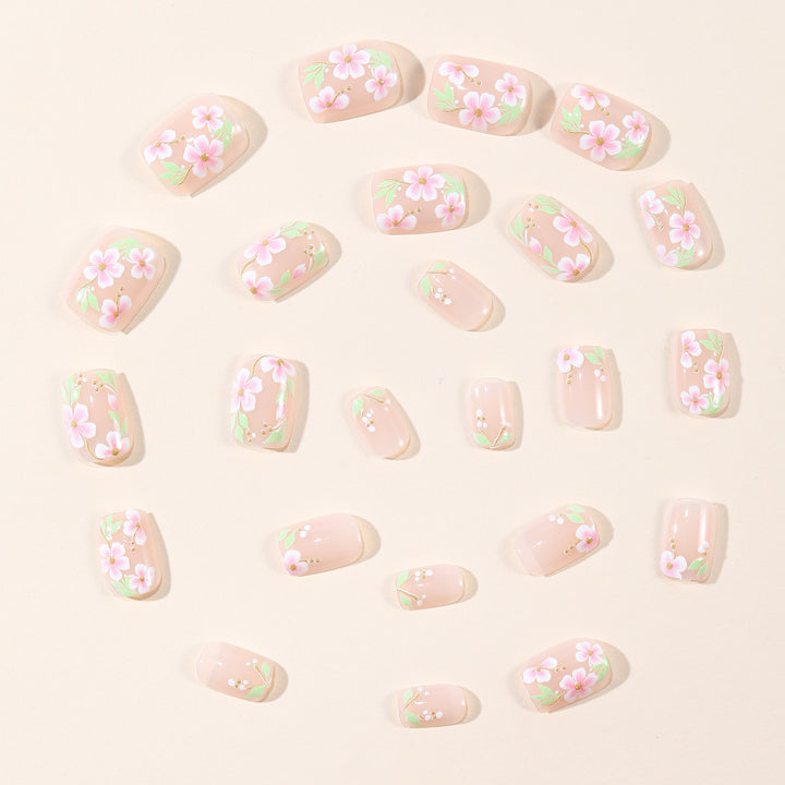 Elegant Floral Hand-Painted Nail Art Bowlift