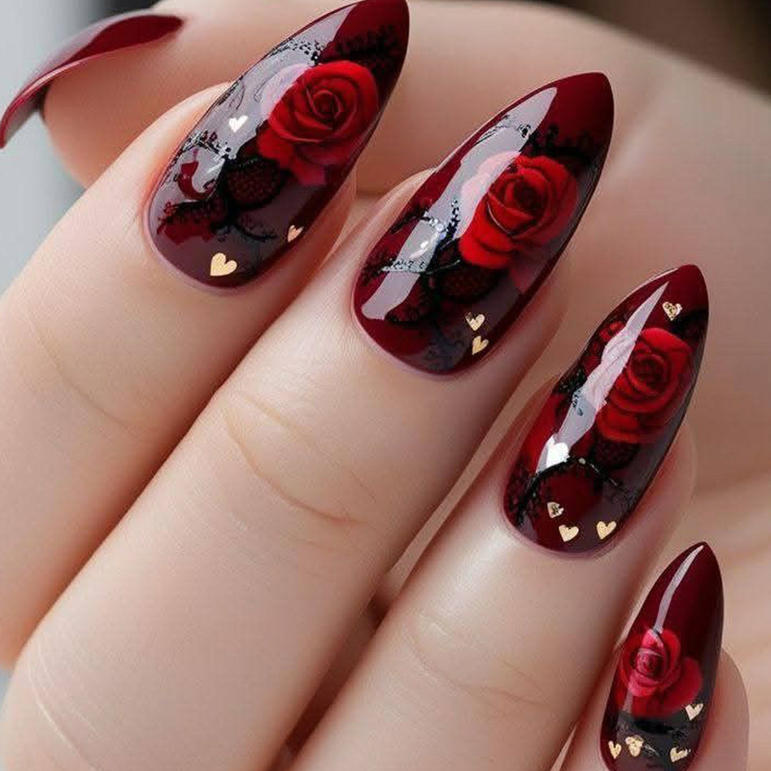 Artistic Floral Stiletto Nail Art Extensions Bowlift